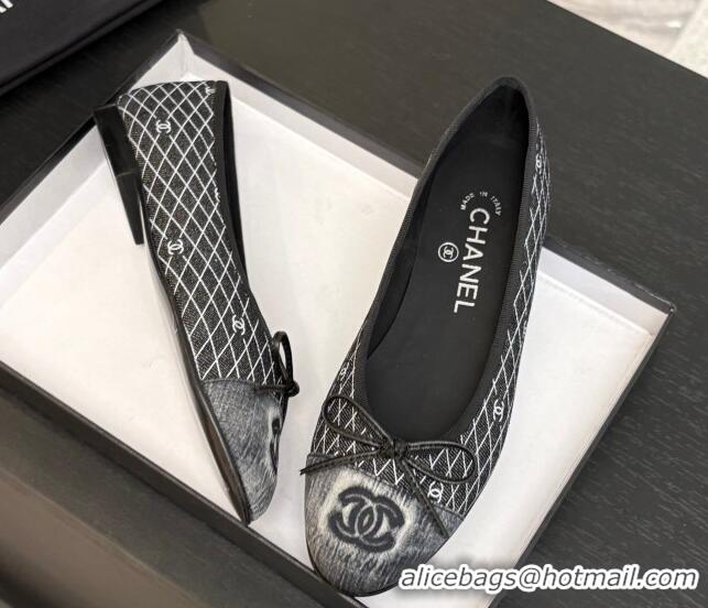 Good Quality Chanel Quilted Denim Classic Ballet Flats Black 2025 G02819 0417