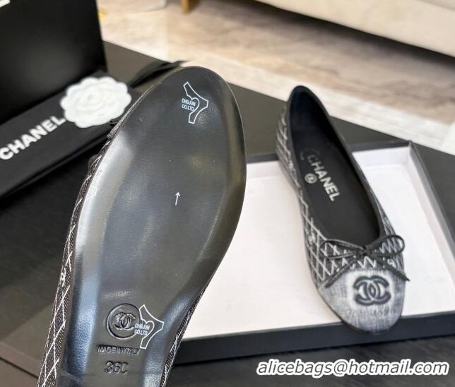 Good Quality Chanel Quilted Denim Classic Ballet Flats Black 2025 G02819 0417