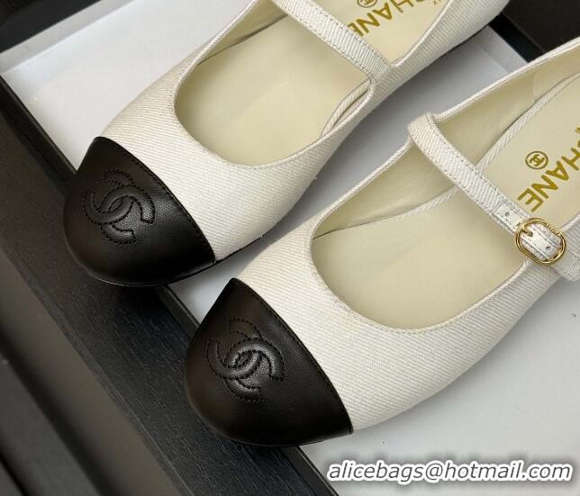 Popular Style Chanel Cotton & Lambskin Mary Janes Ballet Flats White 2025 G46379