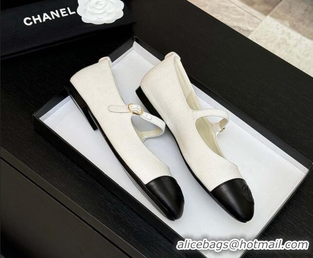 Popular Style Chanel Cotton & Lambskin Mary Janes Ballet Flats White 2025 G46379