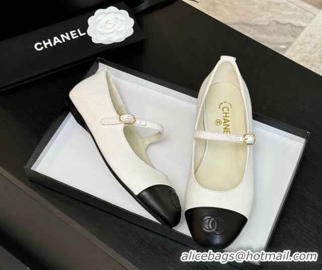 Popular Style Chanel Cotton & Lambskin Mary Janes Ballet Flats White 2025 G46379