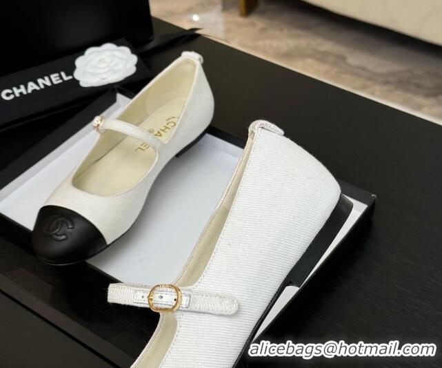 Popular Style Chanel Cotton & Lambskin Mary Janes Ballet Flats White 2025 G46379
