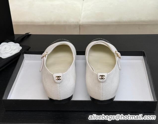 Popular Style Chanel Cotton & Lambskin Mary Janes Ballet Flats White 2025 G46379