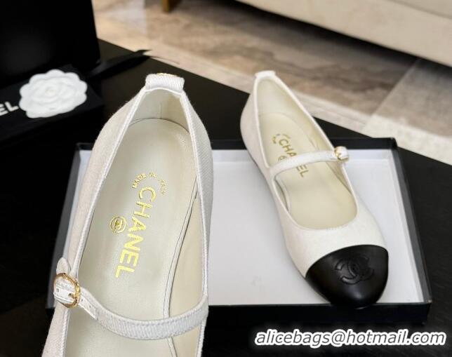 Popular Style Chanel Cotton & Lambskin Mary Janes Ballet Flats White 2025 G46379