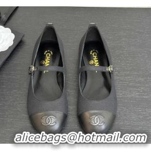 Best Price Chanel Cotton & Lambskin Mary Janes Ballet Flats Black 2025 G46379