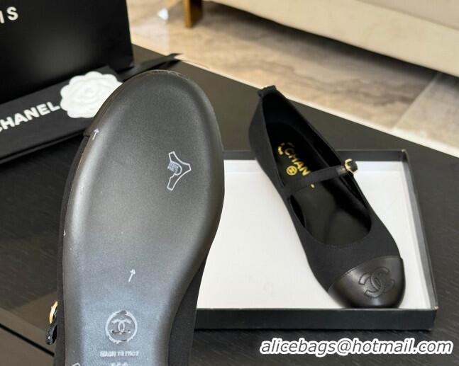Best Price Chanel Cotton & Lambskin Mary Janes Ballet Flats Black 2025 G46379