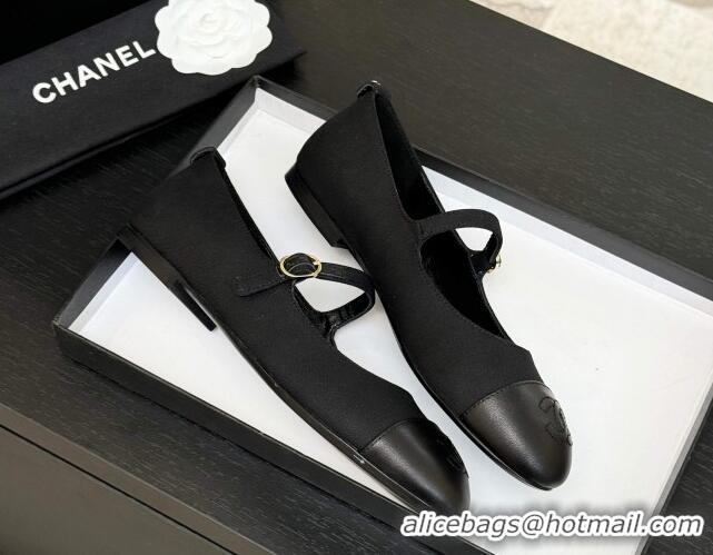 Best Price Chanel Cotton & Lambskin Mary Janes Ballet Flats Black 2025 G46379