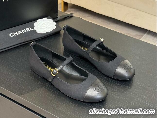 Best Price Chanel Cotton & Lambskin Mary Janes Ballet Flats Black 2025 G46379