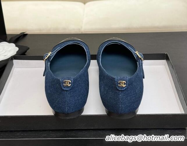 Top Design Chanel Denim & Lambskin Mary Janes Ballet Flats Navy Blue 2025 G46379