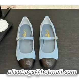Unique Style Chanel Denim & Lambskin Mary Janes Ballet Flats Light Blue 2025 G46379