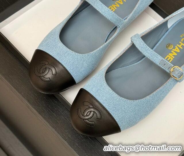 Unique Style Chanel Denim & Lambskin Mary Janes Ballet Flats Light Blue 2025 G46379