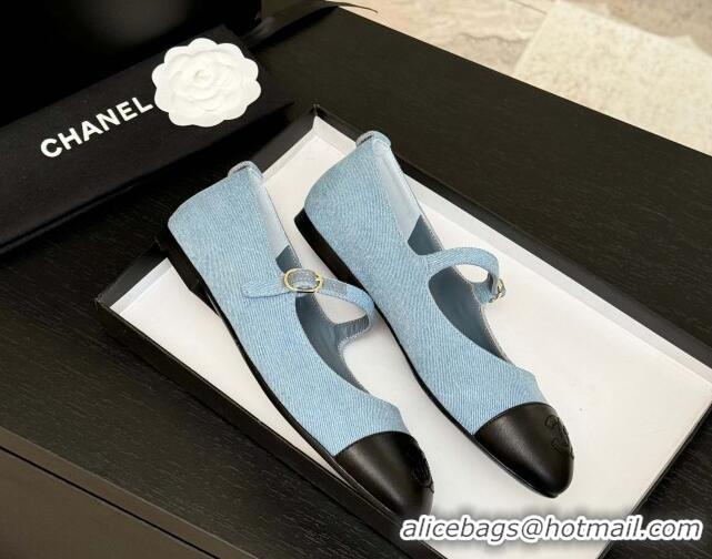 Unique Style Chanel Denim & Lambskin Mary Janes Ballet Flats Light Blue 2025 G46379