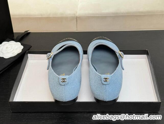 Unique Style Chanel Denim & Lambskin Mary Janes Ballet Flats Light Blue 2025 G46379