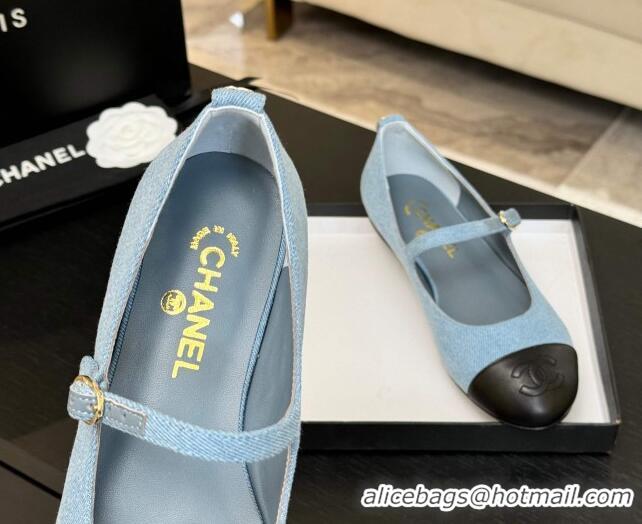 Unique Style Chanel Denim & Lambskin Mary Janes Ballet Flats Light Blue 2025 G46379