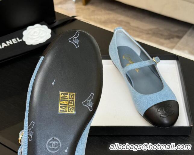 Unique Style Chanel Denim & Lambskin Mary Janes Ballet Flats Light Blue 2025 G46379