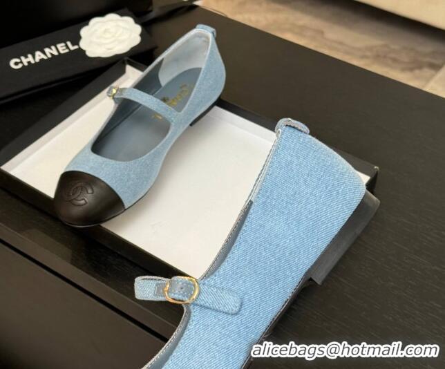 Unique Style Chanel Denim & Lambskin Mary Janes Ballet Flats Light Blue 2025 G46379