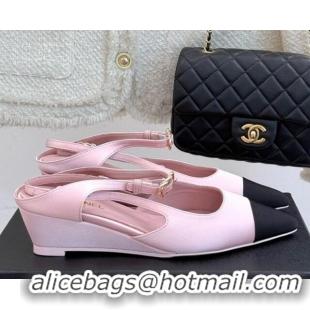 Popular Style Chanel Satin & Grosgrain Wedge Slingbacks Pink2 2025 CH041724