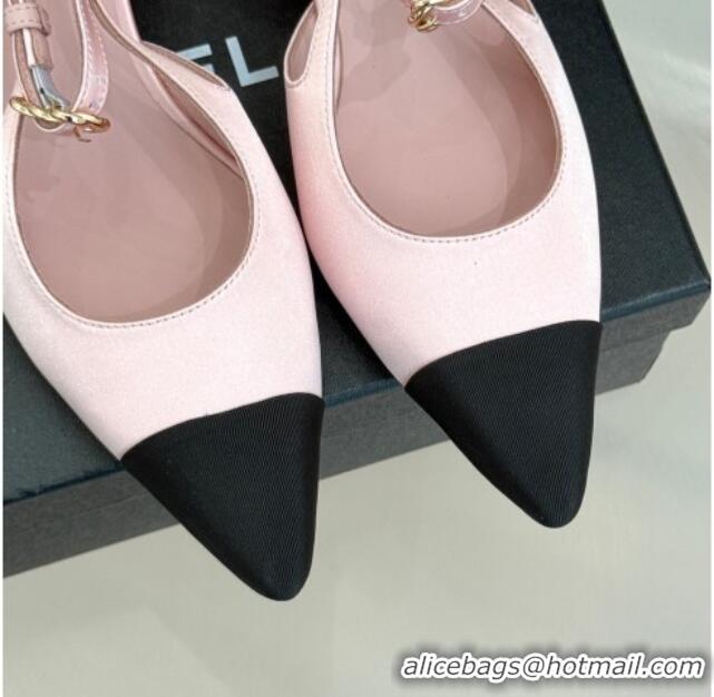 Popular Style Chanel Satin & Grosgrain Wedge Slingbacks Pink2 2025 CH041724