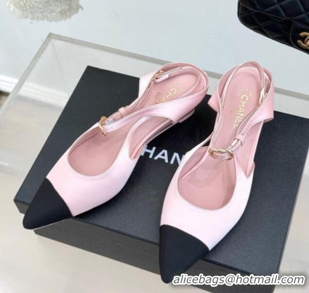 Popular Style Chanel Satin & Grosgrain Wedge Slingbacks Pink2 2025 CH041724