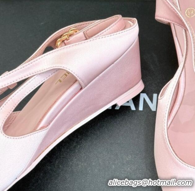 Popular Style Chanel Satin & Grosgrain Wedge Slingbacks Pink2 2025 CH041724