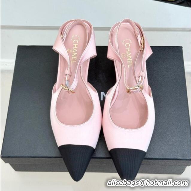 Popular Style Chanel Satin & Grosgrain Wedge Slingbacks Pink2 2025 CH041724