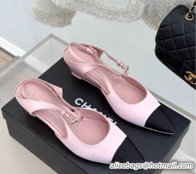 Popular Style Chanel Satin & Grosgrain Wedge Slingbacks Pink2 2025 CH041724