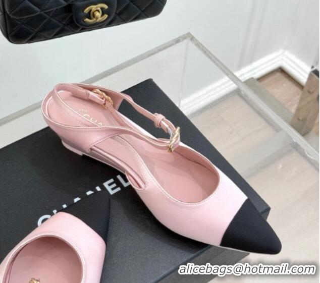 Popular Style Chanel Satin & Grosgrain Wedge Slingbacks Pink2 2025 CH041724