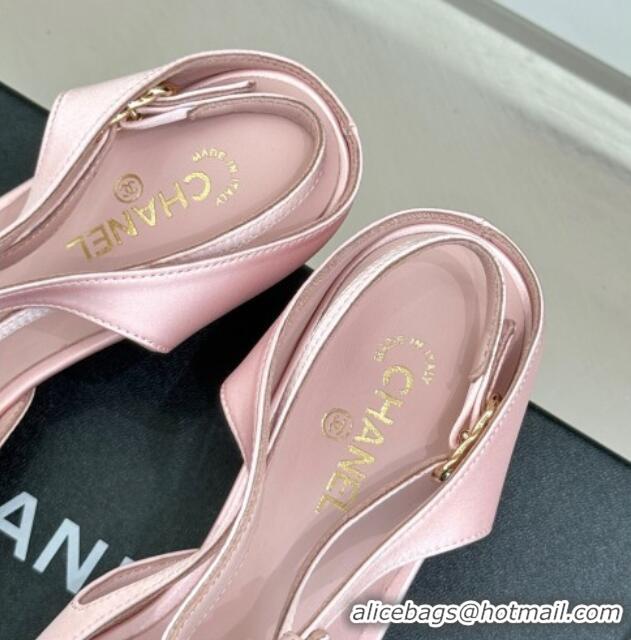 Popular Style Chanel Satin & Grosgrain Wedge Slingbacks Pink2 2025 CH041724
