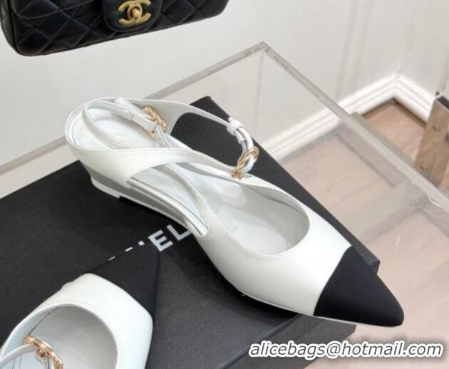 Buy Cheapest Chanel Satin & Grosgrain Wedge Slingbacks White 2025 CH041724