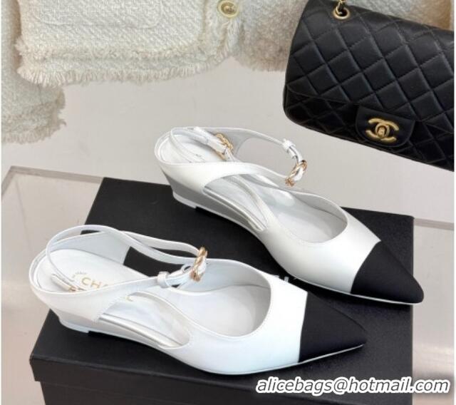 Buy Cheapest Chanel Satin & Grosgrain Wedge Slingbacks White 2025 CH041724