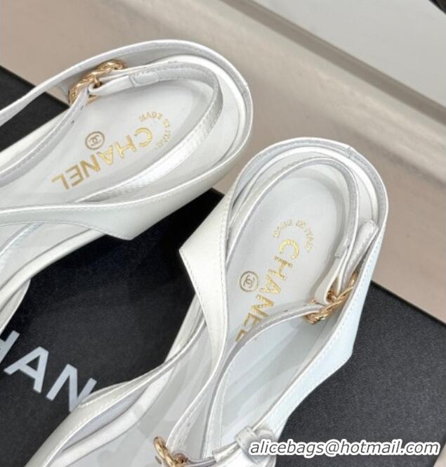 Buy Cheapest Chanel Satin & Grosgrain Wedge Slingbacks White 2025 CH041724