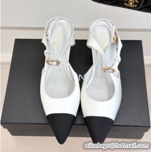 Buy Cheapest Chanel Satin & Grosgrain Wedge Slingbacks White 2025 CH041724