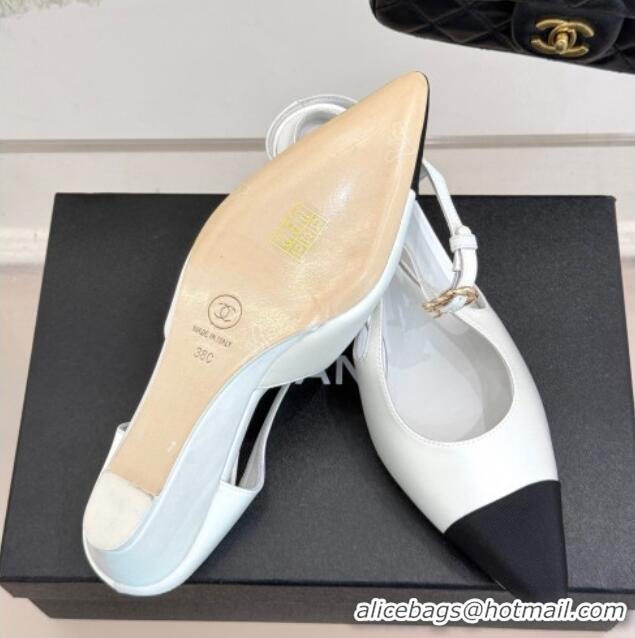 Buy Cheapest Chanel Satin & Grosgrain Wedge Slingbacks White 2025 CH041724
