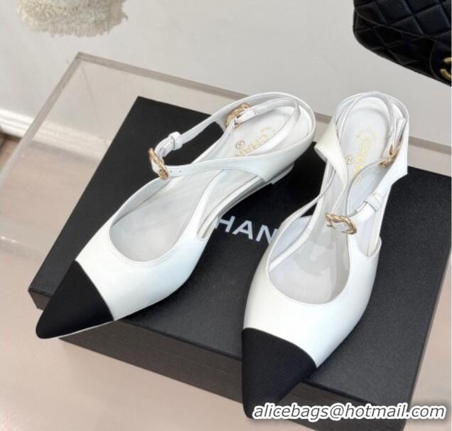 Buy Cheapest Chanel Satin & Grosgrain Wedge Slingbacks White 2025 CH041724