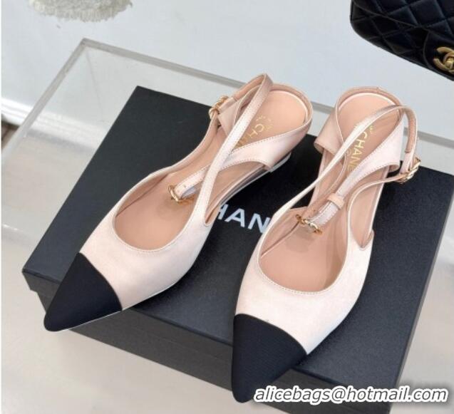 Luxury Cheap Chanel Satin & Grosgrain Wedge Slingbacks Light Pink 2025 CH041724