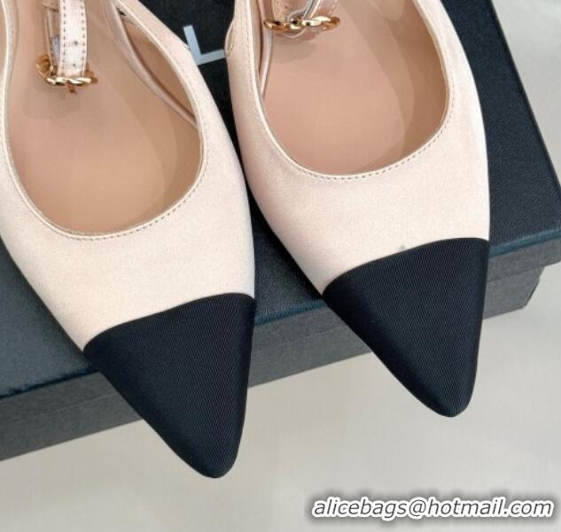 Luxury Cheap Chanel Satin & Grosgrain Wedge Slingbacks Light Pink 2025 CH041724