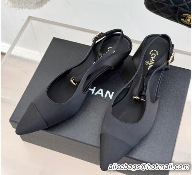 Good Product Chanel Satin & Grosgrain Wedge Slingbacks Black 2025 CH041724