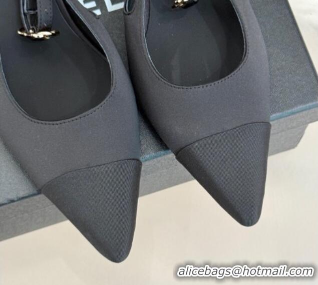 Good Product Chanel Satin & Grosgrain Wedge Slingbacks Black 2025 CH041724
