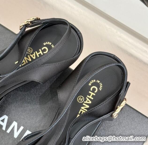 Good Product Chanel Satin & Grosgrain Wedge Slingbacks Black 2025 CH041724