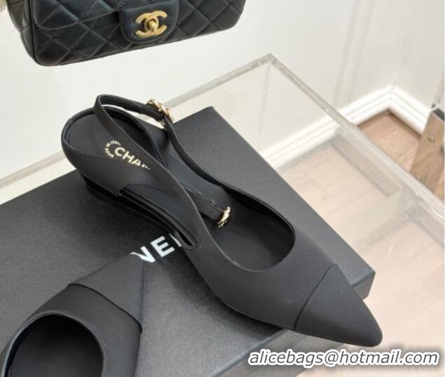 Good Product Chanel Satin & Grosgrain Wedge Slingbacks Black 2025 CH041724