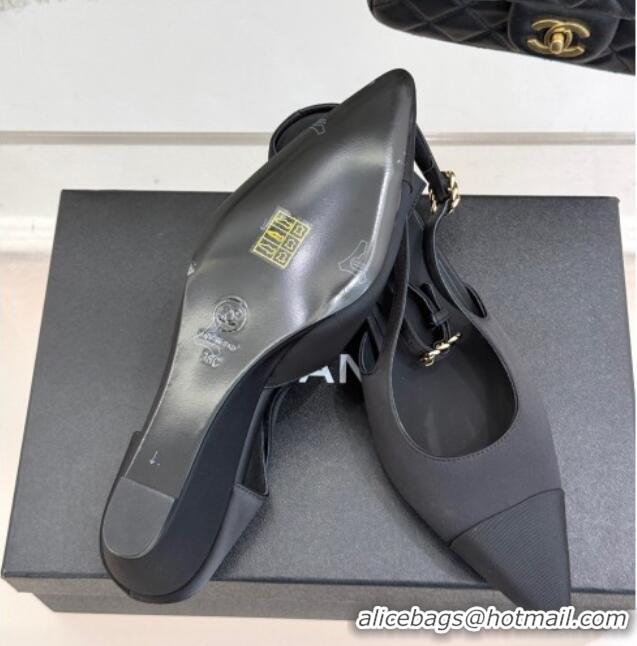 Good Product Chanel Satin & Grosgrain Wedge Slingbacks Black 2025 CH041724