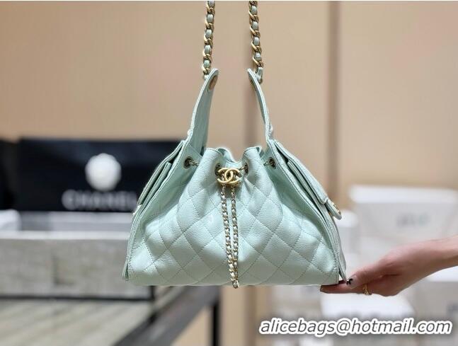 Low Cost Chanel 25 Small Handbag in Grained Calfskin AS5293 Light Green Spring-Summer 2025 Top Quality