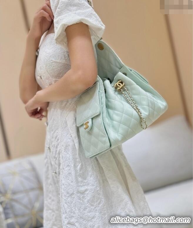 Low Cost Chanel 25 Small Handbag in Grained Calfskin AS5293 Light Green Spring-Summer 2025 Top Quality