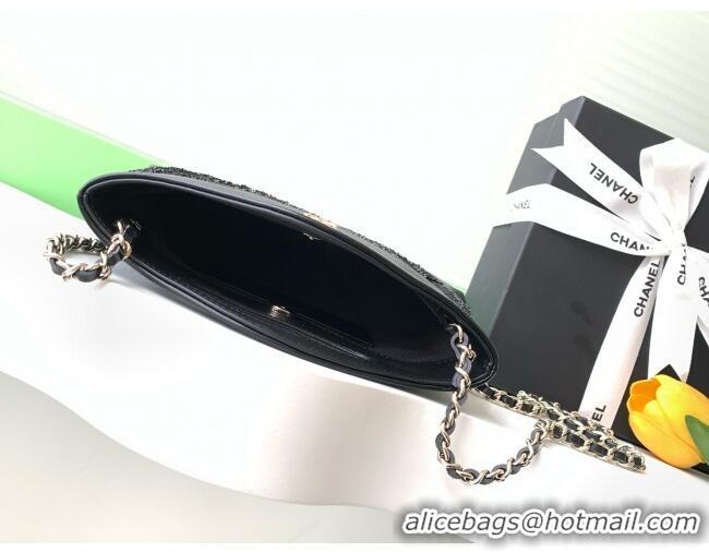 Shop Grade Chanel Sequins East-West Mini 31 Shopping Bag AS3656 Black 2025