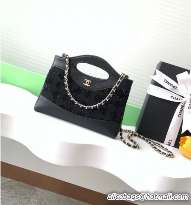 Shop Grade Chanel Sequins East-West Mini 31 Shopping Bag AS3656 Black 2025