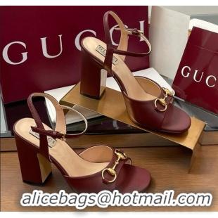 Unique Style Gucci Leather Horsebit Sandals 9.5cm Rosso Ancora Red Leather 5033001