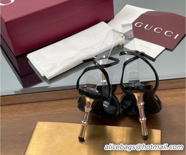 Good Quality Gucci Patent Leather Sandals 9.5cm with Bamboo-Effect Heel Black 2025 812999