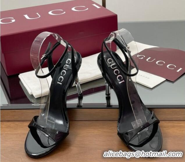 Good Quality Gucci Patent Leather Sandals 9.5cm with Bamboo-Effect Heel Black 2025 812999