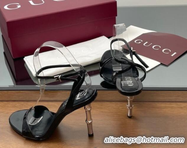 Good Quality Gucci Patent Leather Sandals 9.5cm with Bamboo-Effect Heel Black 2025 812999