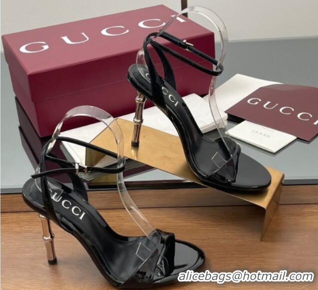 Good Quality Gucci Patent Leather Sandals 9.5cm with Bamboo-Effect Heel Black 2025 812999